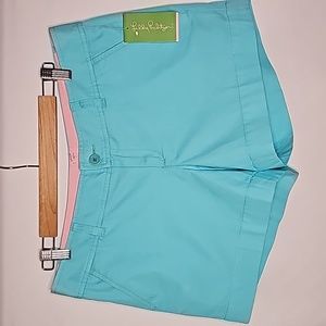 Lilly Pulitzer Aqua Blue Shorts with Pink Waistband